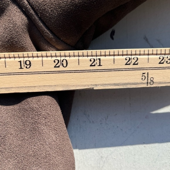 Women's LL Bean Jacket Brown Sherpa M Petite 60s Music BOHO Hippie Almost Famous - Picture 11 of 13